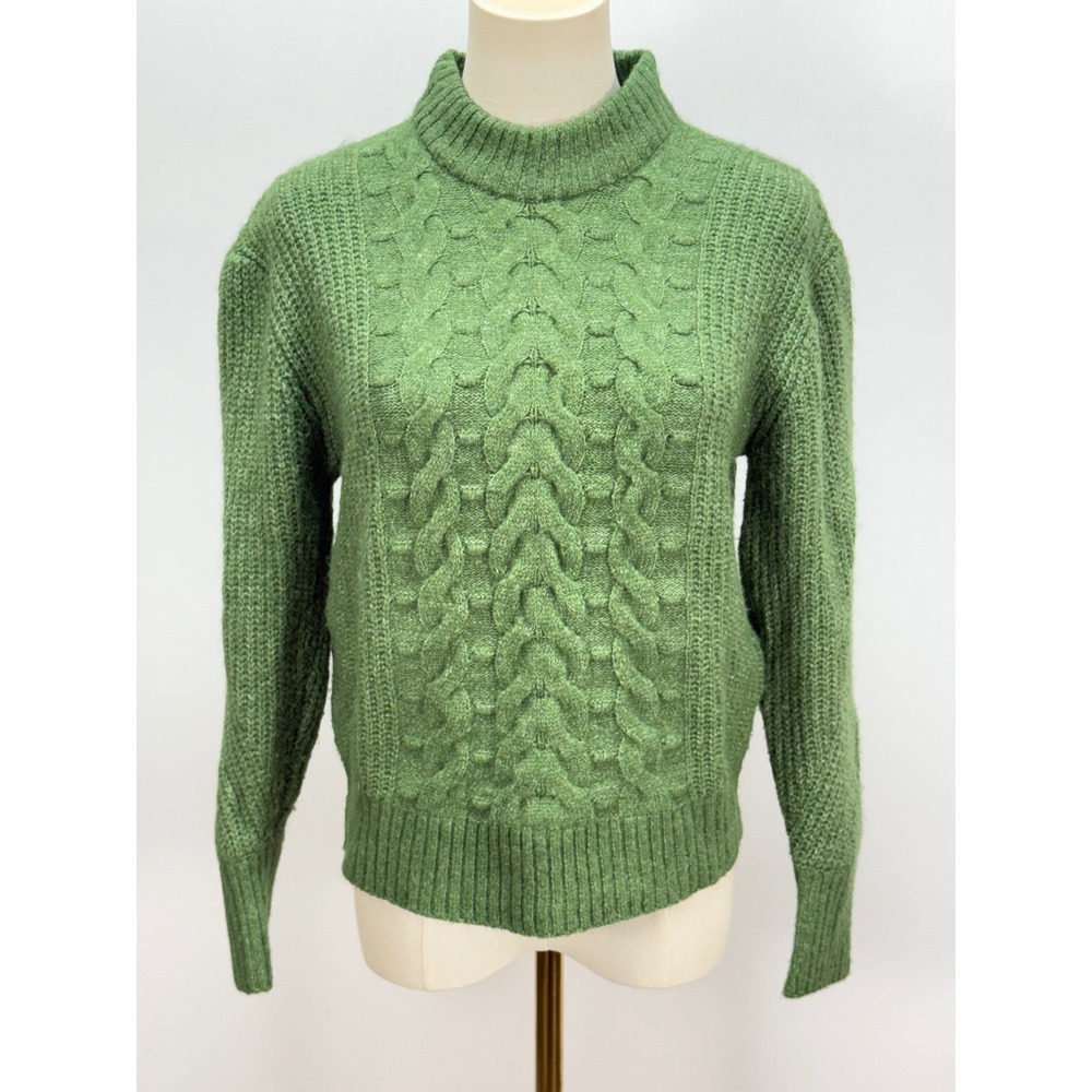 Vila Clothes Green Cable Knit Mock Neck Sweater Womens Large Marl Pullover